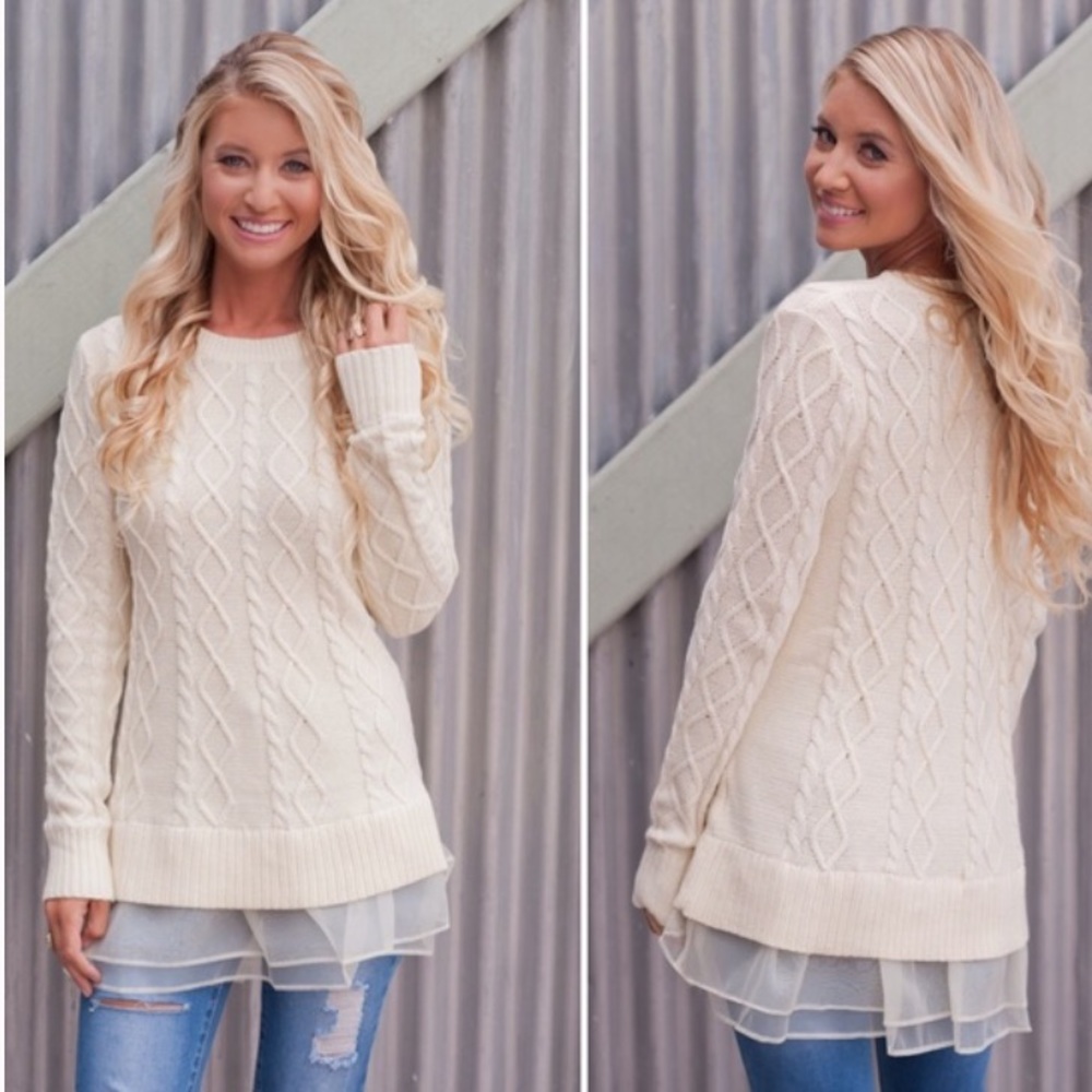 Military hippie cable knit ivory sweater S/M